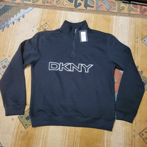 DKNY Donna Karen New York Quarter-Zip 1/4 Sweatshirt Black Medium DK31LK434 - Picture 2 of 9